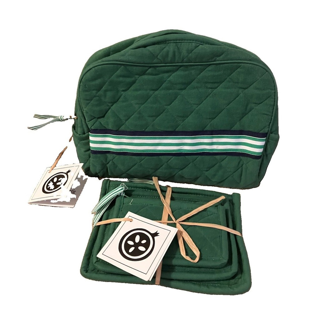 Pomegranate Inc. KY Cosmetic Makeup Bag Set Green Corduroy NWT Zip Preppy Gift